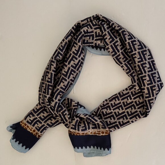Fendi Zucca Monogram 100% Silk Scarf - Picture 1 of 7